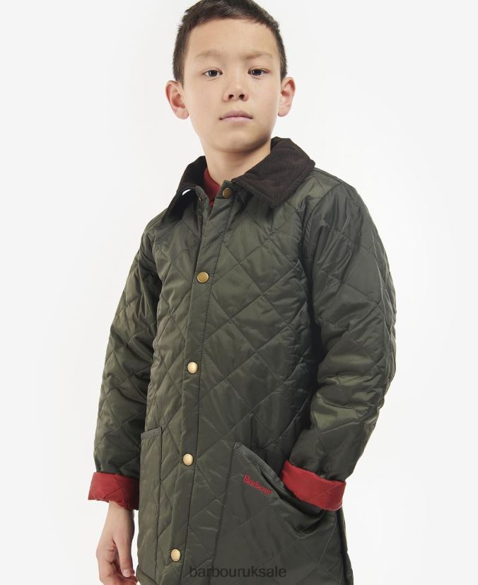 Liddesdale Quilted Jacket Barbour Boys R08LB62476 Clothing Dark Olive/Red - Click Image to Close