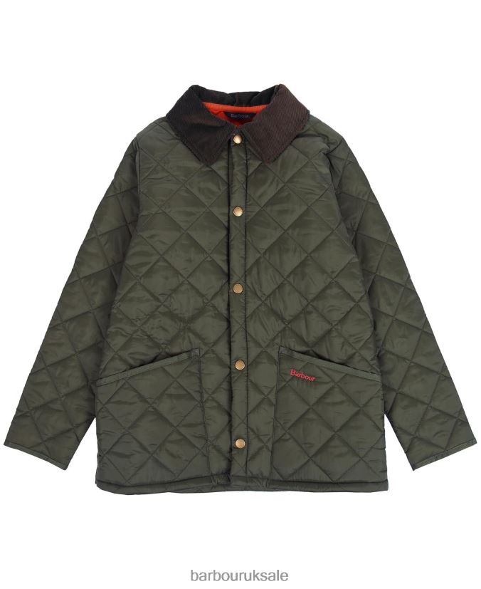 Liddesdale Quilted Jacket Barbour Boys R08LB62476 Clothing Dark Olive/Red