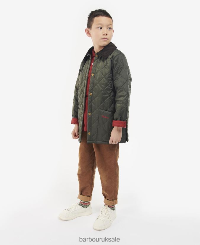 Liddesdale Quilted Jacket Barbour Boys R08LB62476 Clothing Dark Olive/Red