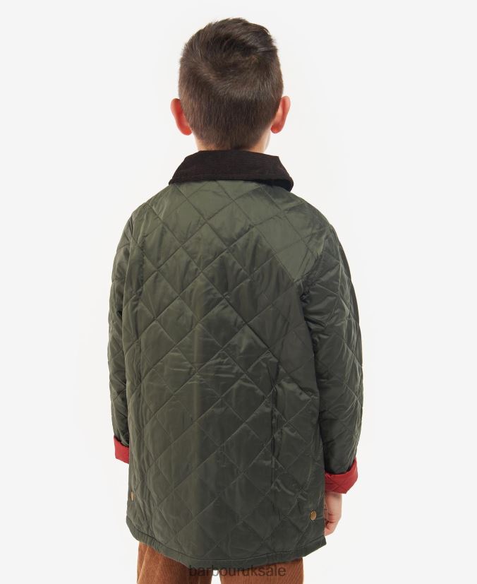 Liddesdale Quilted Jacket Barbour Boys R08LB62476 Clothing Dark Olive/Red