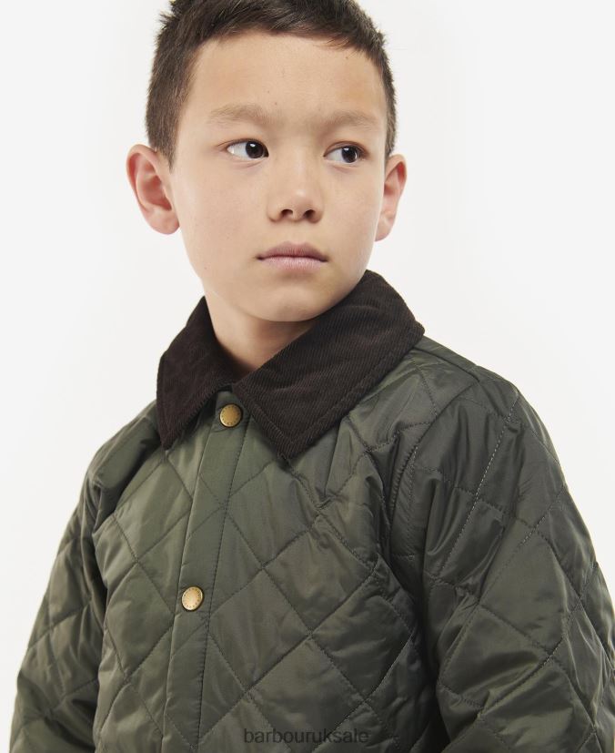 Liddesdale Quilted Jacket Barbour Boys R08LB62476 Clothing Dark Olive/Red