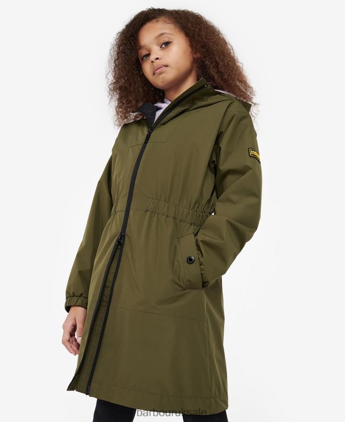 Rein Longline Showerproof Jacket Barbour Girls R08LB62560 Clothing Palmer Green