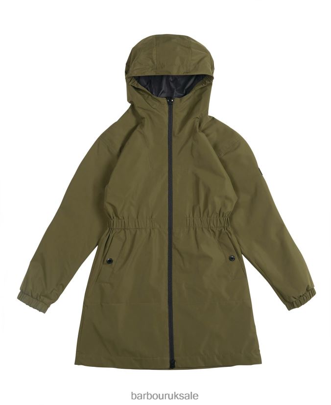 Rein Longline Showerproof Jacket Barbour Girls R08LB62560 Clothing Palmer Green