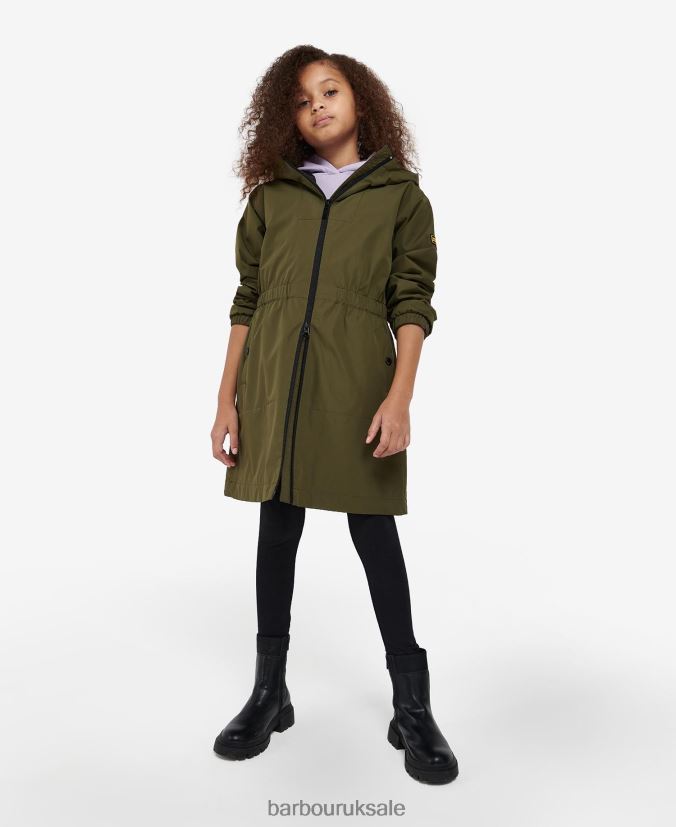 Rein Longline Showerproof Jacket Barbour Girls R08LB62560 Clothing Palmer Green