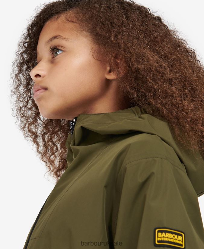 Rein Longline Showerproof Jacket Barbour Girls R08LB62560 Clothing Palmer Green