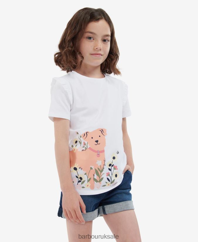 Penny T-shirt Barbour Girls R08LB62573 Clothing Classic White - Click Image to Close