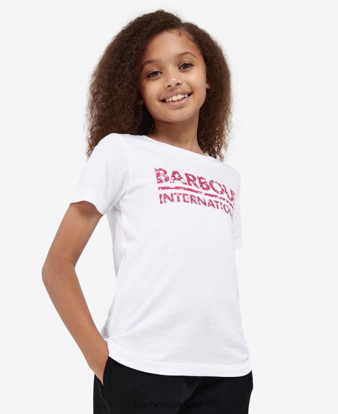 Valtteri T-Shirt Barbour Girls R08LB62571 Clothing White/Pink Terrazzo