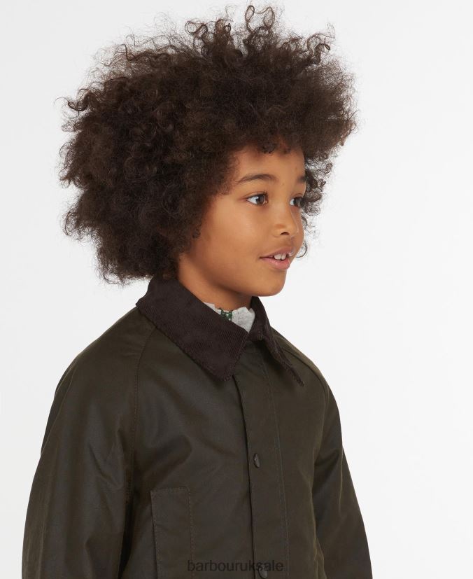 Beaufort Waxed Jacket Barbour Boys R08LB62472 Clothing Olive - Click Image to Close