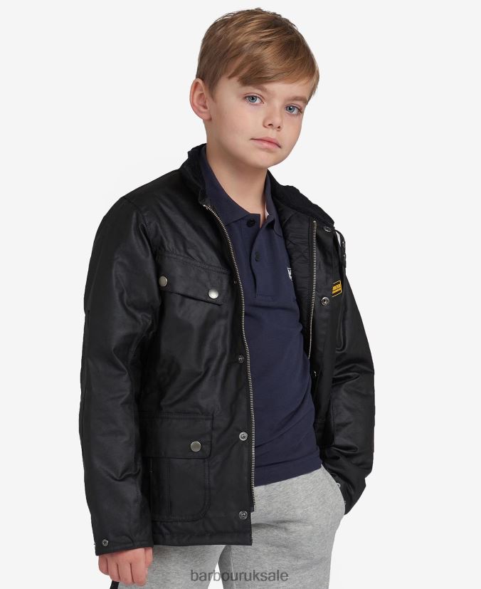 Duke Waxed Jacket Barbour Boys R08LB62471 Clothing Black - Click Image to Close