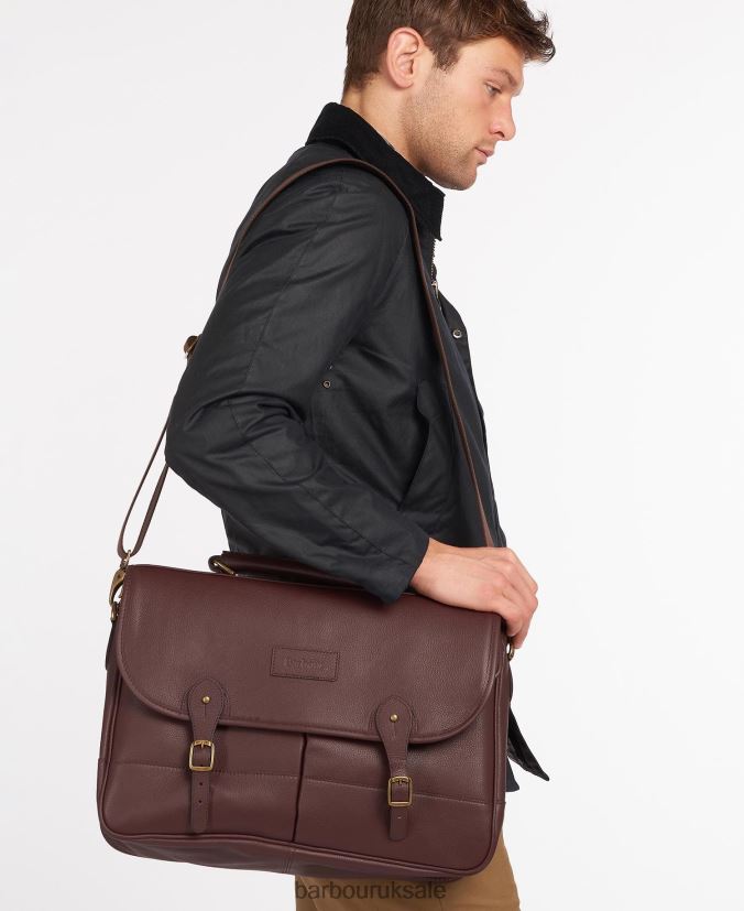 Leather Briefcase Barbour Men R08LB62187 Accessories Chocolate - Click Image to Close