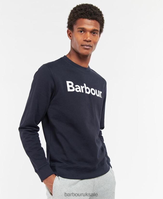 Logo Crew-Neck Sweatshirt Barbour Men R08LB61028 Clothing Navy - Click Image to Close