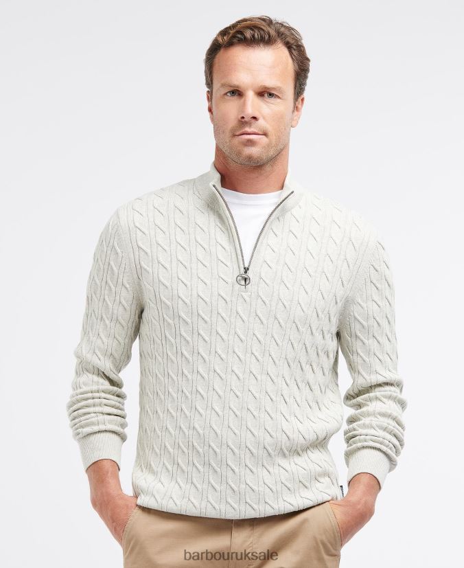 Cable Knit Half Zip Barbour Men R08LB61090 Clothing Light Moss