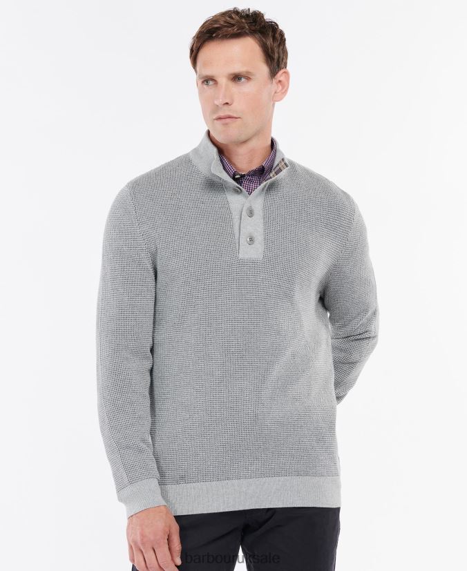 Malcolm Half Button Jumper Barbour Men R08LB61108 Clothing Grey Marl