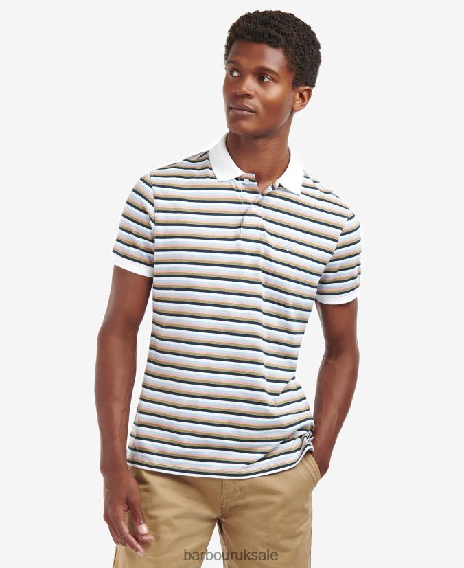 Sandown Stripe Polo Shirt Barbour Men R08LB6642 Clothing Classic White - Click Image to Close