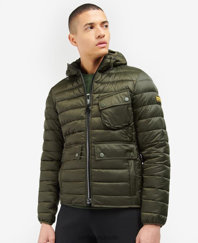 Racer Ouston Hooded Quilted Jacket Barbour Men R08LB6115 Clothing Sage - Click Image to Close