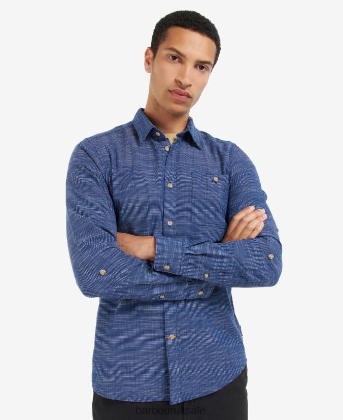 Aldavik Tailored Shirt Barbour Men R08LB6434 Clothing Classic Navy - Click Image to Close