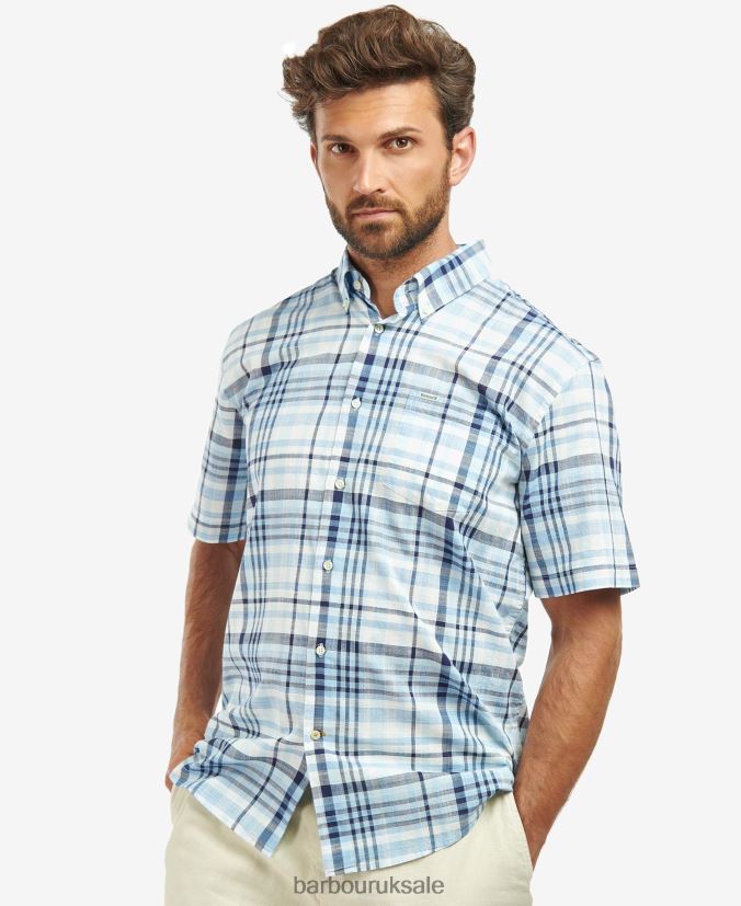 Hartley Regular Checked Shirt Barbour Men R08LB6356 Clothing Sky - Click Image to Close