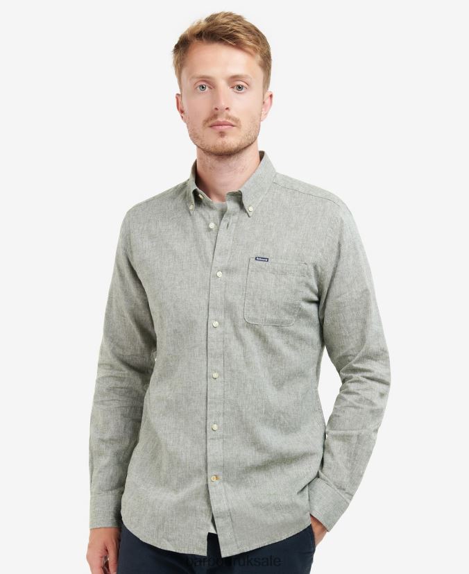 Nelson Tailored Shirt Barbour Men R08LB6299 Clothing Bleached Olive - Click Image to Close