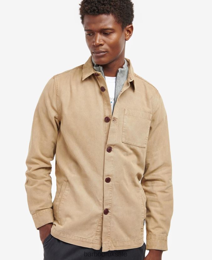 Washed Cotton Overshirt Barbour Men R08LB6296 Clothing Bleached Olive