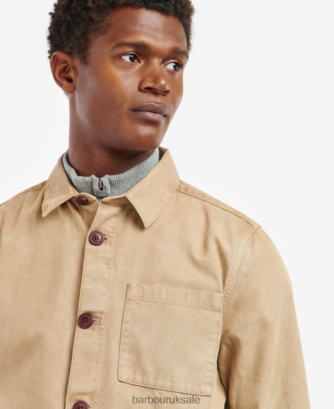 Washed Cotton Overshirt Barbour Men R08LB6296 Clothing Bleached Olive