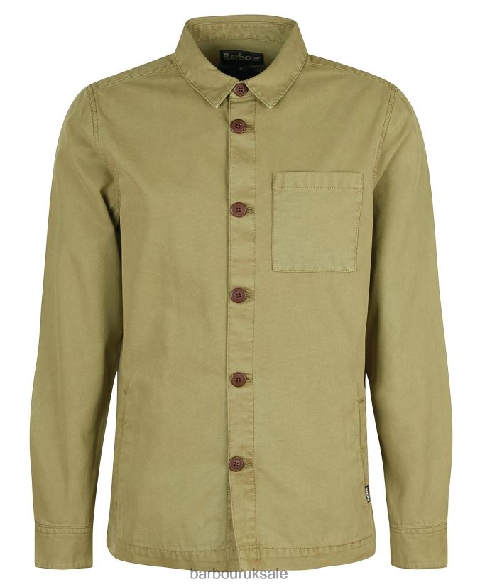 Washed Cotton Overshirt Barbour Men R08LB6528 Clothing Bleached Olive