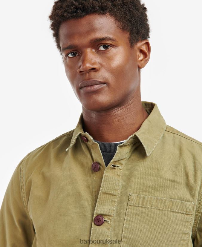 Washed Cotton Overshirt Barbour Men R08LB6528 Clothing Bleached Olive