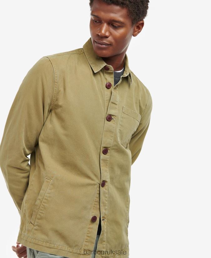 Washed Cotton Overshirt Barbour Men R08LB6528 Clothing Bleached Olive