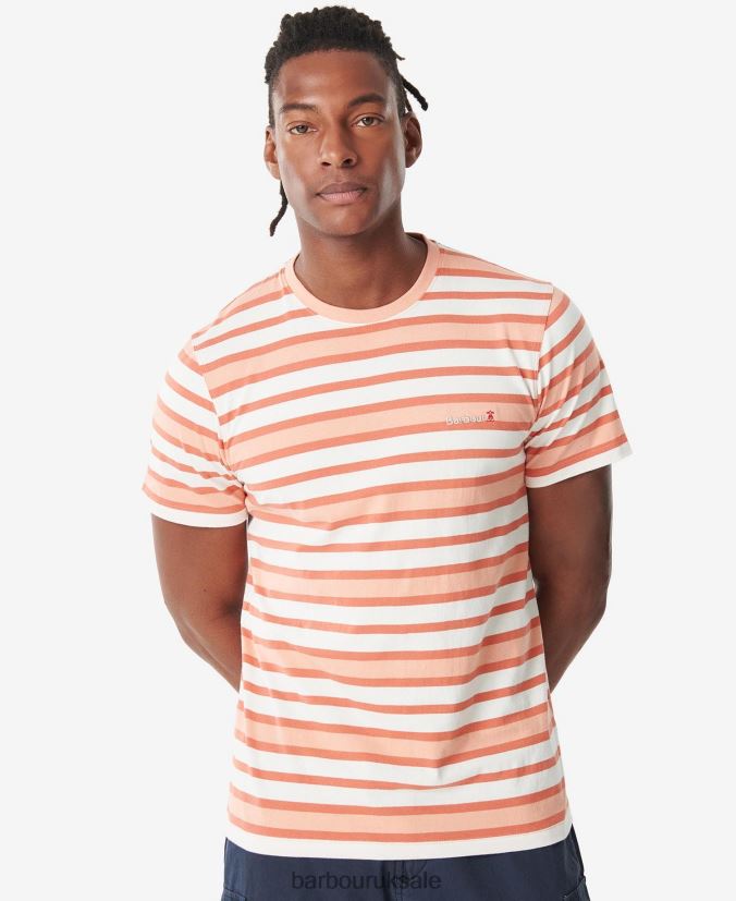 Crundale Stripe T-Shirt Barbour Men R08LB6795 Clothing Faded Orange - Click Image to Close