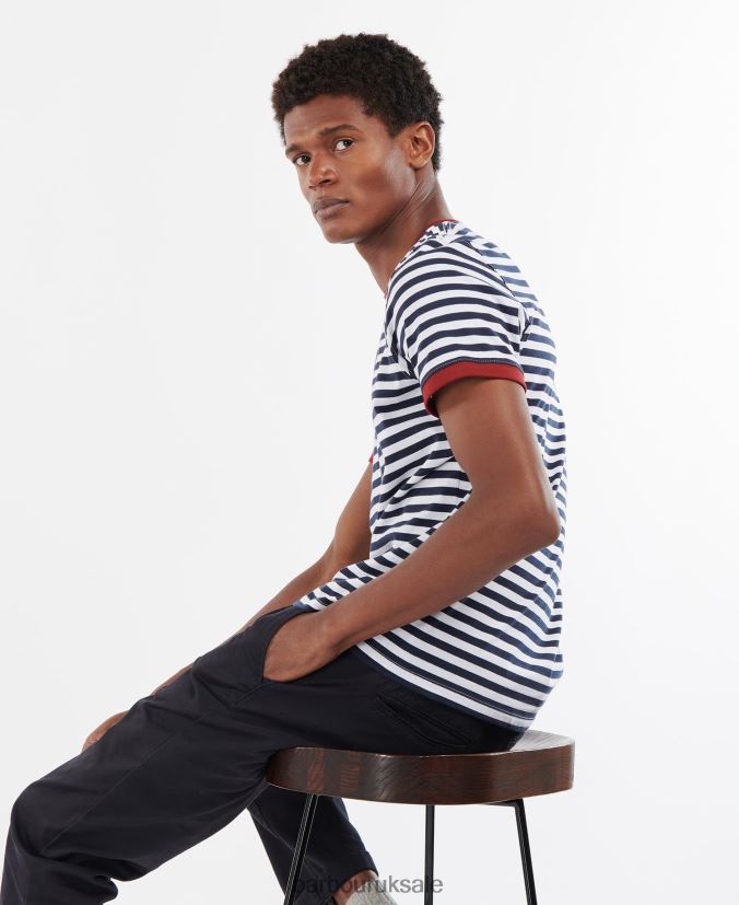 Quay Stripe T-Shirt Barbour Men R08LB6785 Clothing Navy