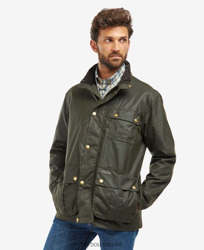 Dunlin Waxed Jacket Barbour Men R08LB626 Clothing Olive/Classic Tartan