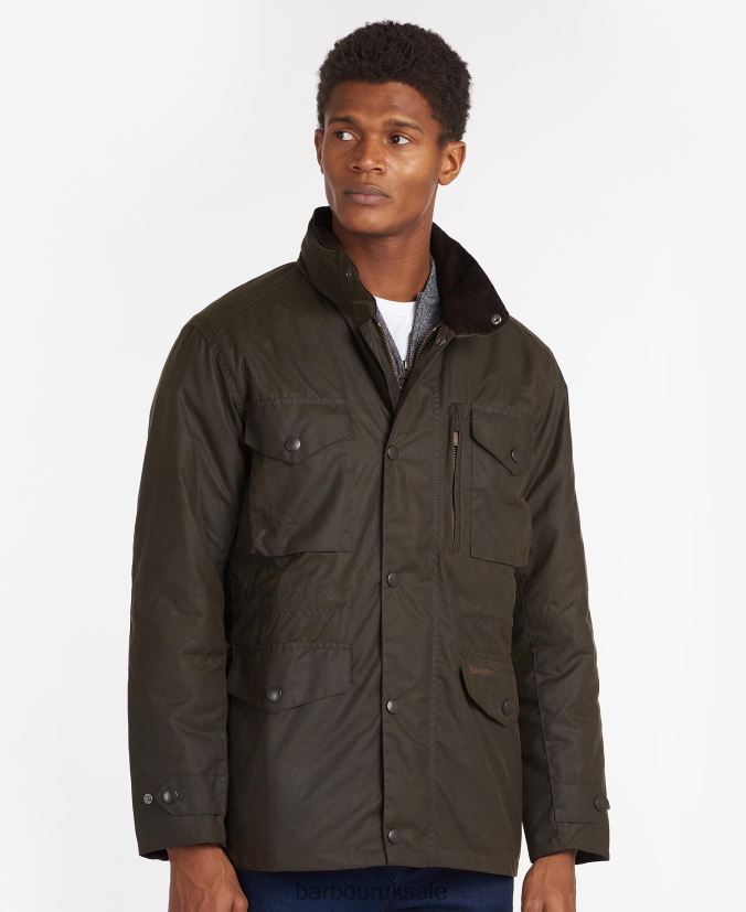 Sapper Wax Jacket Barbour Men R08LB636 Clothing Olive - Click Image to Close