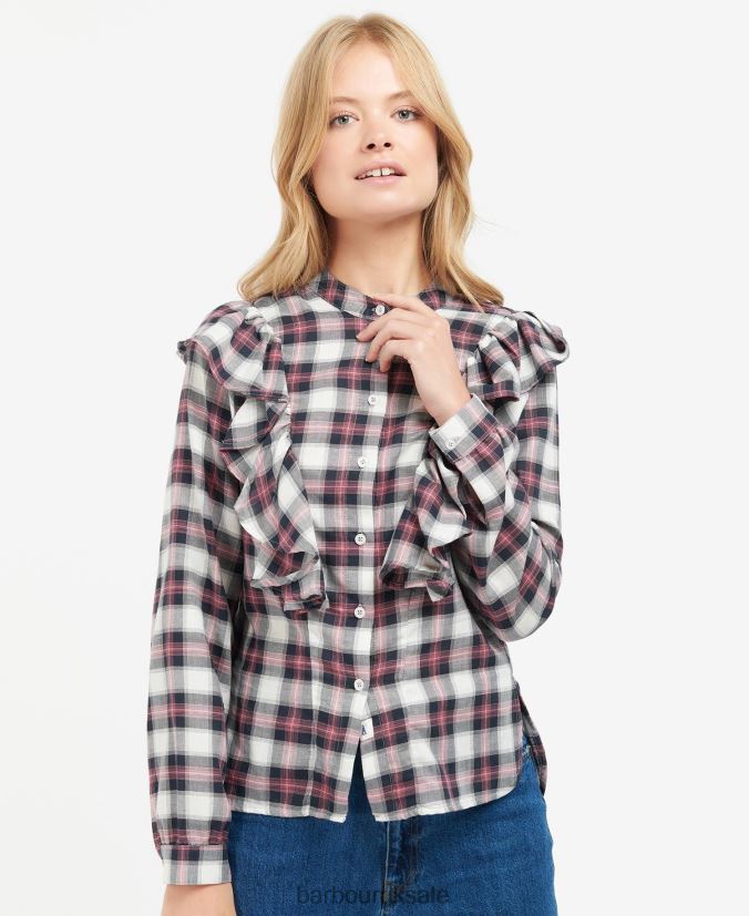 Pearl Shirt Barbour Women R08LB61627 Clothing Cloud/Navy Check - Click Image to Close