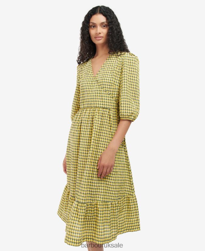 Addison Dress Barbour Women R08LB61883 Clothing Sunrise Yellow Check - Click Image to Close