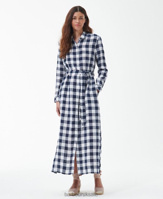 Marine Maxi Dress Barbour Women R08LB61820 Clothing Navy Check - Click Image to Close