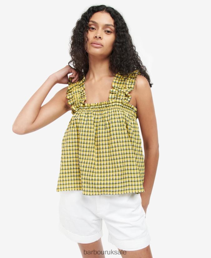 Addison Top Barbour Women R08LB61623 Clothing Sunrise Yellow Check - Click Image to Close