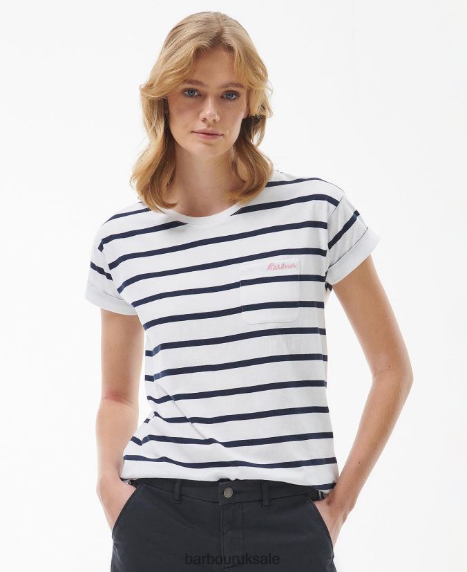 Otterburn Stripe T-Shirt Barbour Women R08LB61646 Clothing White/hibiscus