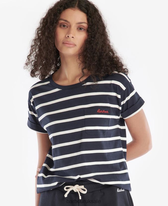 Otterburn Stripe T-Shirt Barbour Women R08LB61652 Clothing Navy/White