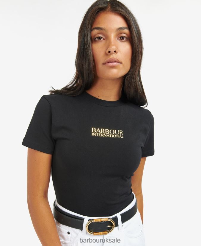 Reign Cropped T-Shirt Barbour Women R08LB61704 Clothing Classic Black - Click Image to Close