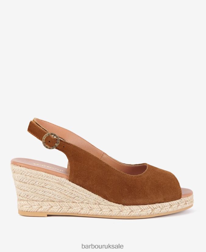 Nadia Peep-Toe Espadrille Wedges Barbour Women R08LB62093 Footwear Cognac